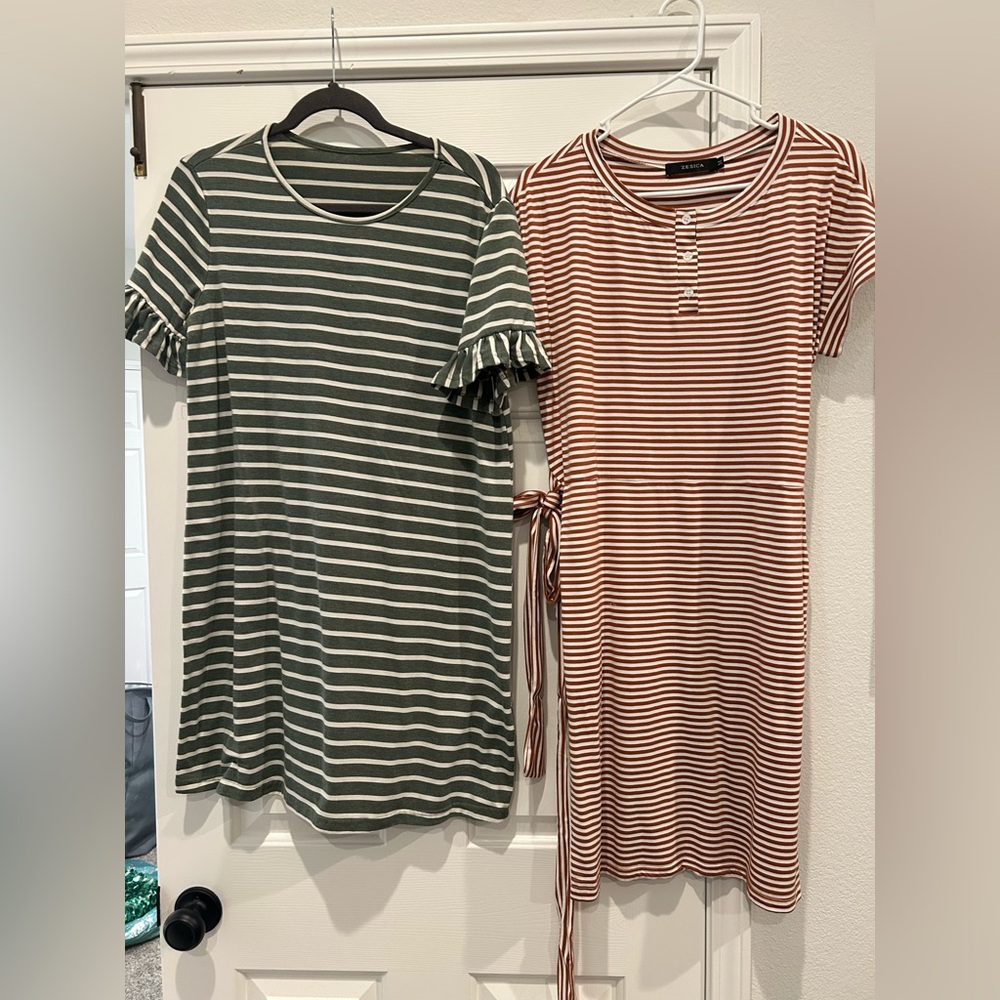 Two Striped Ruffle Sleeve Dresses